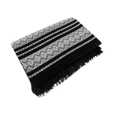 Imagem de Manta Para Sofá Grande Algodão com Franjas Decorativas – Cobertura Elegante para Sofá de 2 a 3 Lugares Manta Capa Luxuosa para Sala e Cama (PRETA-BORDADA)