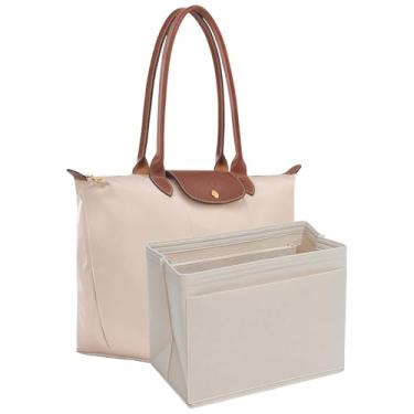 Imagem de KESOIL Inserção organizadora de bolsa para Longchamp Le Pliage M, bolsa de feltro longa, bolsa organizadora com bojo (médio, bege)