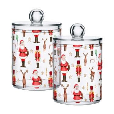 Imagem de Qilmy Qtip Suporte de 400 ml, frasco de armazenamento de boticário de plástico transparente de Papai Noel com tampa, dispensador de recipiente de banheiro para bola de algodão, cotonete, fio dental