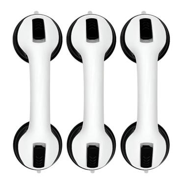 Imagem de Kit 3 Barra De Apoio Com Ventosa Suporte Sanitário Portátil Idosos Deficientes 29x10cm Banheiro Preto