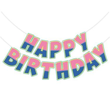 Imagem de Funrous Desenhos animados meninas decorações de festa rosa e azul faixa de feliz aniversário desenho animado professor de inglês faixa para aniversário chá de bebê sala de aula lembrancinhas de festa