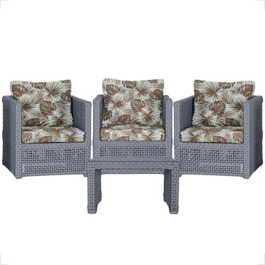 Imagem de Mesa E 3 Poltronas Madri Corda Náutica Estofado 6 Trama Prata