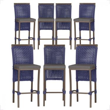 Imagem de 7 Banqueta Em Alumínio Roma Marrom Corda Náutica Tecido 11 Azul Unico