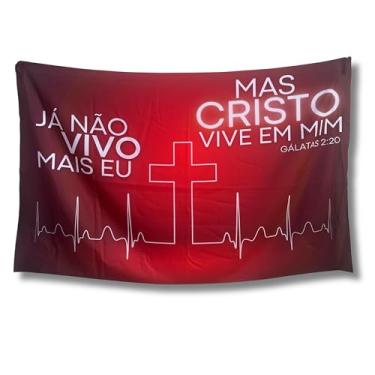 Imagem de Bandeira Decorativa Cristo Vive em Mim, Oxford Premium, 150x100cm, Sublimação a Laser, Uso Interno e Externo, Multicolorido