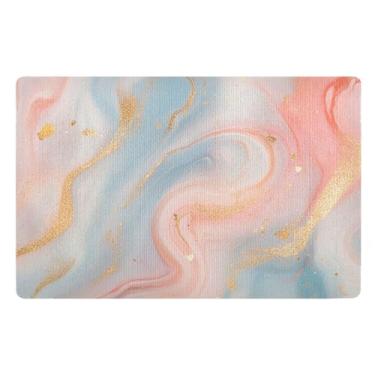 Imagem de ODAWA Tapete de porta de mármore pastel, entrada externa, 81 x 50 cm, tapete de entrada interna, tapete de cozinha discreto, lavável na máquina, decorações de outono para casa