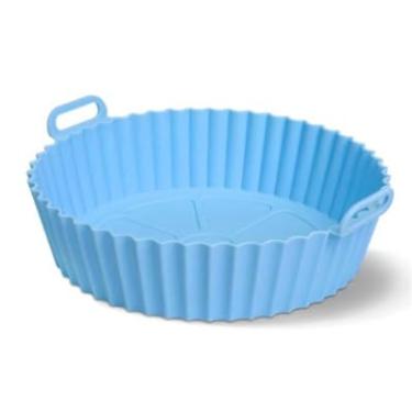 Imagem de Forma Assadeira Para Fritadeira Air Fryer Silicone Flexível Lavável Redonda 21cm(2,AZUL)