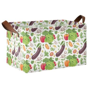 Imagem de Cestas de armazenamento decorativas verdes frescas com alças, cesta grande para organização e armazenamento de trailers, 17 x 29 x 25 cm, 1 pacote