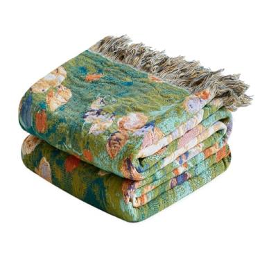 Imagem de LUTBM Cobertor Boho para cama, cobertores de algodão, tamanho solteiro para quarto, sala de estar, todas as estações, leve, floral, bordado, colcha para sofá, poltrona, 152 x 203 cm