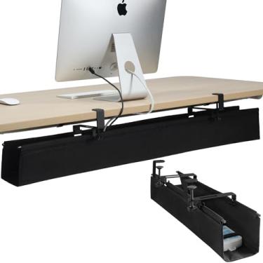 Imagem de MAXECHO Bandeja de gerenciamento de cabos sob a mesa de 122 cm – organizador de cabos e cabos para armazenamento e ocultar cabos – ideal para escritório em casa – Design de tecido preto premium