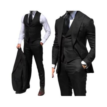 Imagem de Terno Clássico Masculino Preto 3 Peças Com Lapela Pontuda Para Noivos,