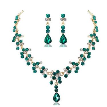 Imagem de ZJchao Conjunto de Brincos de Colar Verde Requintado Joias de Cristal Simulado Acessórios de Festa de Casamento para Mulheres Moda Liga de Metal Leve 45 Cm Colar Brincos de 4,5 Cm