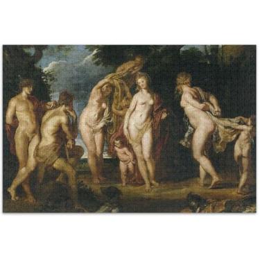 Imagem de Rubens Painting Julgement of Paris Quebra-cabeça adulto 1000 peças arte brinquedo pintura quebra-cabeças coloridos presentes para jogo de elefante branco, 75 x 40 centímetros
