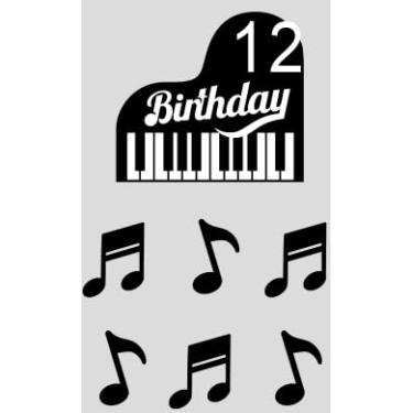 Imagem de Topo de bolo de piano infantil 8º aniversário feliz notas musicais conjunto de 7 peças decorações, festa de aniversário para meninos e meninas, festa de concerto, material de decoração de festa tema