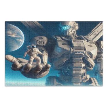 Imagem de Robot Hold Astronaut in Palm Puzzles 500 peças, jogos de quebra-cabeça para adultos com letras nas costas