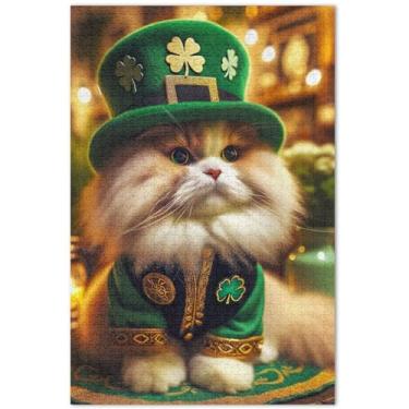 Imagem de Quebra-cabeças St Patricks Kitten Cute Cat 1000 peças para adultos cenário floral arte grande quebra-cabeça família amantes presentes, 75 x 40 centímetros