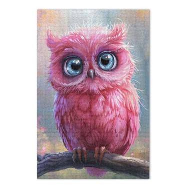 Imagem de Quebra-cabeça adulto coruja rosa 1000 peças, quebra-cabeça, jogos mentais