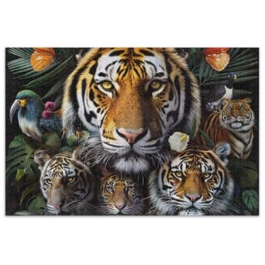 Imagem de Tigres Mundo dos Animais Adultos Quebra-cabeças 1000 Peças Família Elefante Branco Presentes Coloridos Pintura de Belas Artes