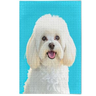 Imagem de Quebra-cabeça de cachorro branco fofo azul brilhante 500 peças para adultos presentes para jogo de elefante branco arte quebra-cabeças duros flor pintura animal, 500 peças, 52 x 37,8 cm