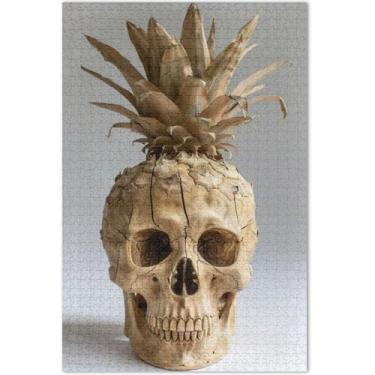 Imagem de Quebra-cabeças de abacaxi engraçados de caveira para adultos, 1000 peças, presentes de elefantes brancos, presente de mordaça, quebra-cabeça artístico, pintura de brinquedo