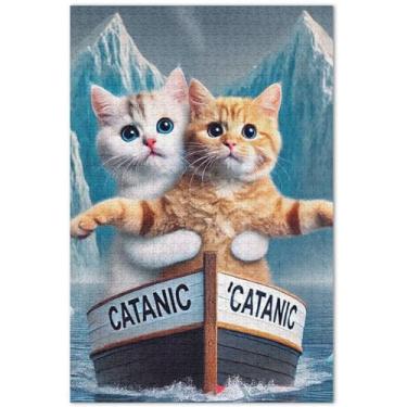 Imagem de Quebra-cabeças com estampa de gatos Titanic Kitten para adultos, 1000 peças, pintura artística floral engraçada, quebra-cabeças difíceis, elefante branco, 75 x 40 cm