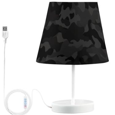 Imagem de TSENQUE Candeeiro de mesa de cabeceira cinza escuro camuflado personalizado para mesinhas noturnas, lâmpadas decorativas recarregáveis por USB para quarto de crianças