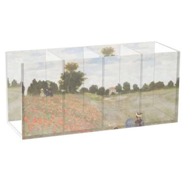 Imagem de TSENQUE Porta-lápis de mesa floral personalizado Claude Monet Papoulas para pintura de papoulas, porta-lápis de acrílico, porta-canetas organizadoras