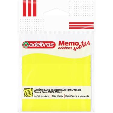 Imagem de Bloco de Recado Autoadesivo Memonote Transparente 76X76 Amarelo - Adel