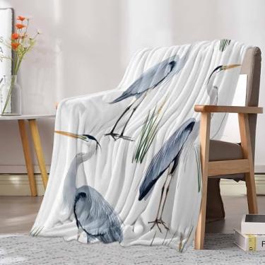 Imagem de Cobertor de lã, ave marinha garça-marinha em branco macio e aconchegante cobertor de flanela para sofá-cama sofá acampamento, garça de bico longo para todas as estações, use cobertores leves 76 x 101