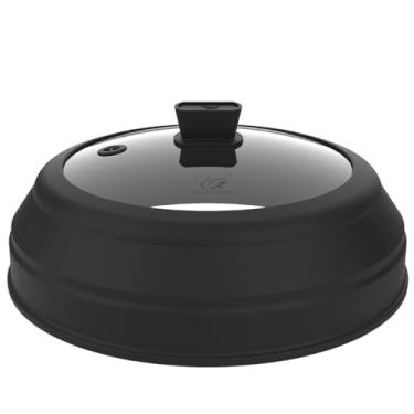 Imagem de Tampa de proteção contra respingos de microondas de vidro com silicone dobrável para tampas de pratos de alimentos 21,6 cm preta