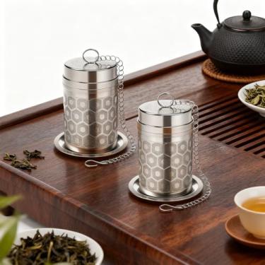 Imagem de 2 coadores de chá para chá solto, infusor de chá de malha extrafina, aço inoxidável 304 e tampa rosqueada fina atualizada, folha solta para chá preto, roibos, etc