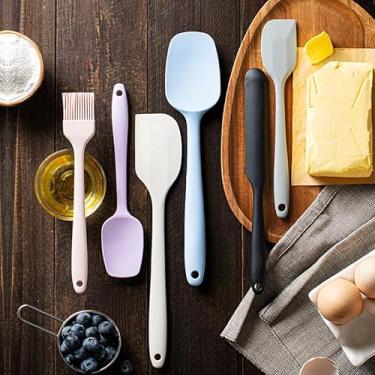 Imagem de Conjunto de 6 espátulas de silicone, resistente a altas temperaturas, espátula de silicone de grau alimentício com escova para assar, cozinhar e misturar antiaderente, colorida