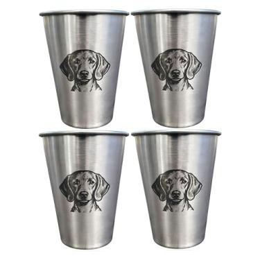 Imagem de LVDGE Pacote com 4 copos cônicos de aço inoxidável de 473 ml - Animais gravados a laser, copos de metal duráveis empilháveis para bebidas frias para festas e eventos ao ar livre (Dachshund)