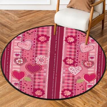 Imagem de Tapete redondo pequeno de 1,8 m para dia dos namorados, tapete circular antiderrapante, lavável, tapete circular para quarto, sala de estar, berçário, cozinha, banheiro, entrada, decoração de casa