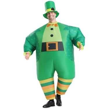 Imagem de JUST FOR PARTY Fantasia inflável para adultos do Dia de São Patrício, roupa de duende verde para mulheres e homens, Verde, One Size