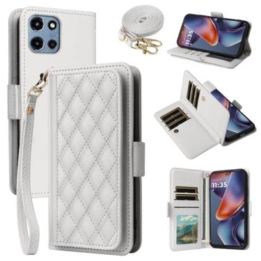 Imagem de Dibosom Capa carteira para Motorola Moto G 5G 2025 Argyle com alça de pulso/ombro slots para cartões, bolsa flip de couro PU de luxo, suporte minimalista acolchoado para celular G5G 5 G G5 masculino