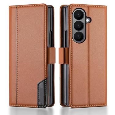 Imagem de Capa carteira de couro de luxo para Samsung Galaxy Z Fold 7 5g Flip (para Z Fold 4/Marrom)