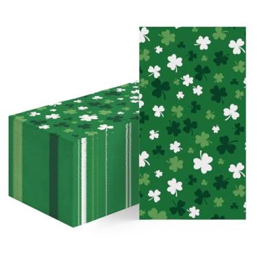Imagem de Horaldaily 50 guardanapos de papel descartáveis para convidados do dia de São Patrício, toalha de mão de folhas verdes de trevo de primavera para festa, almoço, jantar, cozinha, decoração de banheiro