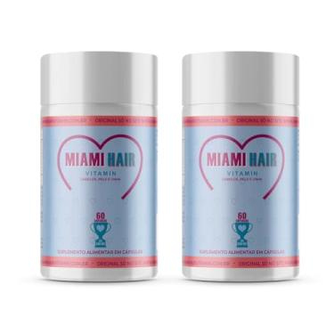 Imagem de Vitamina para Cabelo Pele e Unha - Super fórmula americana MIAMI HAIR VITAMIN Biotina, Cisteína, Vitamina B7, B12, Ácido Fólico, Ferro e zinco Cabelos Forte e Saudável 2 POTES Kit Crescimento Intenso