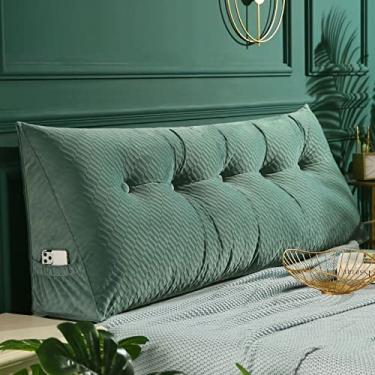 Imagem de Almofada triangular para cabeceira com capa removível, almofada de leitura triangular, almofada de cabeceira de cunha de cor sólida para cama, sofá, quarto, verde, 120 x 50 x 20 cm