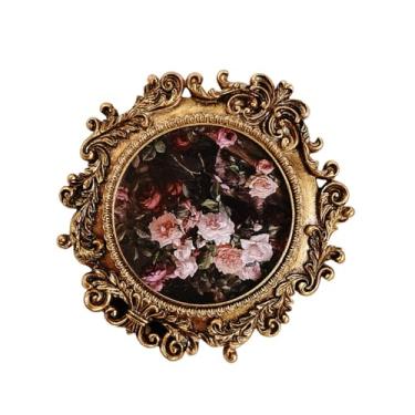 Imagem de O suporte decorativo de resina em relevo floral com moldura redonda inclui moldura de parede para pendurar na parede ou em resina de mesa para opções de exibição dupla