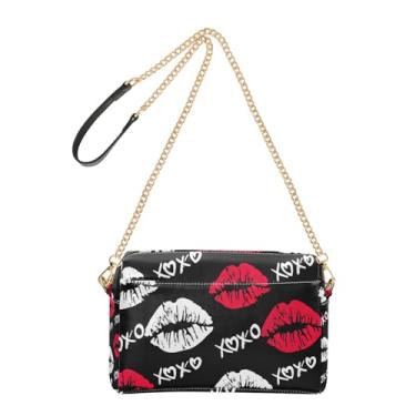 Imagem de Joitme Bolsa de ombro feminina tiracolo com batom vermelho para celular com alça de corrente fofa de couro PU