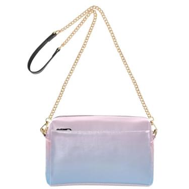 Imagem de Joitme Bolsa tiracolo feminina para celular, linda bolsa de ombro rosa claro azul celeste gradiente de couro PU com alça de corrente
