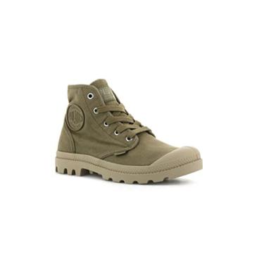 Imagem de Palladium Bota feminina Pampa Hi Boot de lona vegana com cadarço, verde-oliva e gengibre, 35