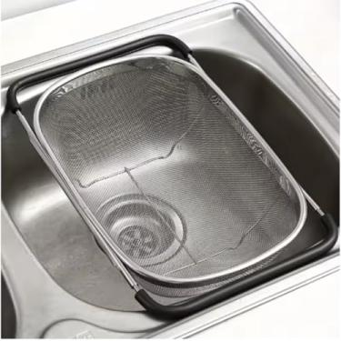 Imagem de Escorredor de Alimentos Retangular Retrátil de Aço Inox para Pia Extensível com Proteção de Borracha Multiuso para Macarrão Legumes e Frutas