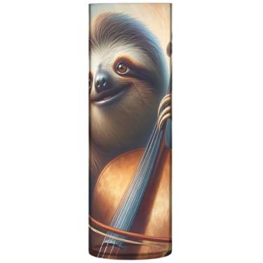 Imagem de Vasos de flores decorativos cilíndrico bonito preguiça violoncelo vaso de flores de plástico personalizado floral decoração de sala de estar, 30 cm x 9,9 cm