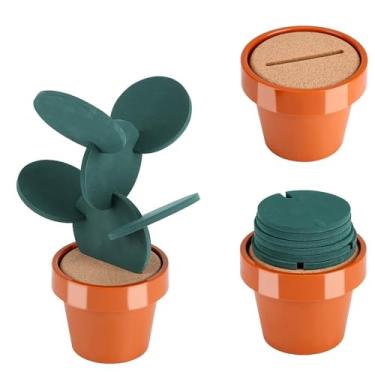 Imagem de GLOGLOW Coaster 6 Porta-copos Com Armazenamento de Vaso de Flores, Isolamento Térmico de Eva, Decoração Criativa de Mesa, Conjunto de Tapete de Copo de Cacto Verde, Nan