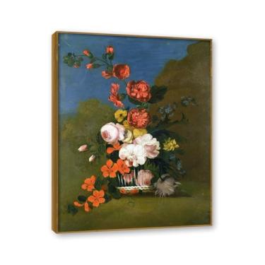 Imagem de Moldura de teca. Arte em tela floral country, pintura botânica vintage de natureza morta, decoração de parede de cozinha de fazenda emoldurada para sala de jantar. B51. 30x40cm-11,8x15,7 pol