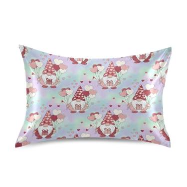 Imagem de Wassud Fronha de almofada de cetim para cabelo e pele com balões de coração de gnomos para o dia dos namorados e a pele, capas de almofada respiráveis tamanho queen com fecho de envelope