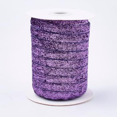 Imagem de Fita brilhante de 10 mm (10 mm) de largura de poliéster e nylon acabamento artesanal para embalagem de presente, artesanato faça você mesmo, decoração de festa de casamento, arcos de cabelo, roxo