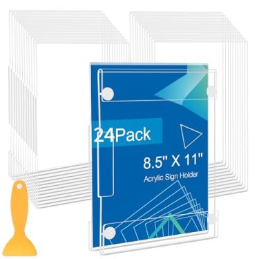 Imagem de Pacote com 24 suportes de placa de acrílico 21 x 28 cm, suporte de parede vertical e horizontal, suporte de menu de documentos para escritório, loja, restaurantes, decoração de festa de casamento, sem